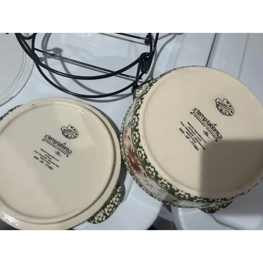 Temptations Old World Poinsettia 1 Qt Round Bowl Set